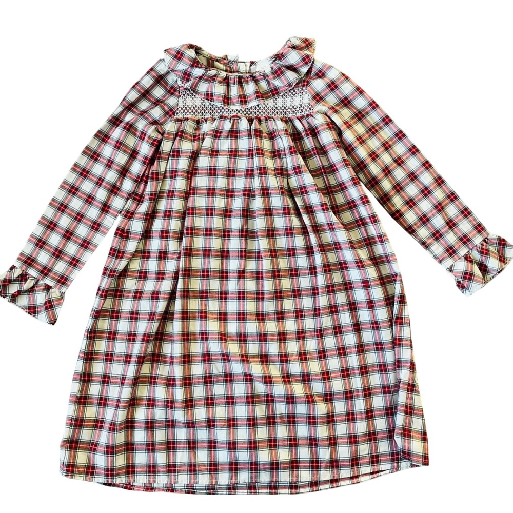 Janie and Jack Girls Red‎ Plaid Smocked Long Sleeve Night Gown PJs Dress Size 8